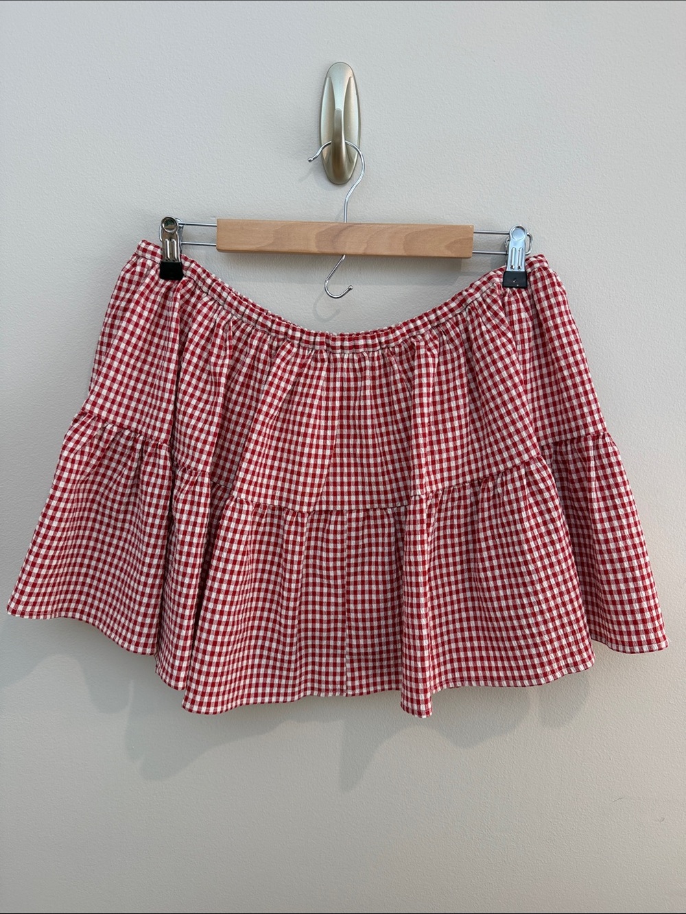 WAYF Red Gingham Tiered Mini Skirt - Unbranded